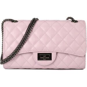 Women Light Purple Quilted Stylish Crossbody Bag with Chain Strap & Flap Closure
